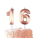 Rose Gold Birthday Number 16 Candles for Wedding Party Cake Decorations