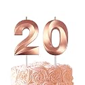 Rose Gold Birthday Number 20 Candles for Wedding Party Cake Decorations
