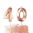 Rose Gold Birthday Number 40 Candles for Wedding Party Cake Decorations