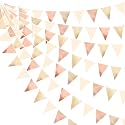 Rose Gold Champagne Gold Beige Party Decorations Metallic Fabric Triangle Flag Pennant Banner Garland Bunting for Engagement Bridal Shower Wedding Birthday Baby Shower Graduation Decoration Supplies