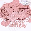 Rose Gold Happy Birthday Confetti for Tables, 200 PCS Glitter Heart Crown Table Scatter for Birthday Party Decorations