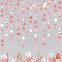 Rose Gold Party Decorations Dusty Pink Circle Dots Garland Blush Pink Hanging Paper Polka Dot Streamer for Birthday Wedding Bridal Shower Bachelorette Engagement Anniversary Party Supplies
