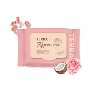 terra rose makeup remover wipes - gentle skin cleansing amp moisturizing facial wipes for all skin types rose-infused makeup remover wet wipes alcohol-free amp no harsh chemicals - 24 count pack of 1