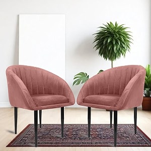 rose amber dining chair  accent chair for living room bedroom study room  velvet fabric amp cushion seat with metal legs  restaurants  1 year brand warranty coral pink set of 2