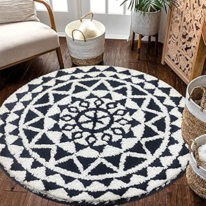 roseate persian round rug 120x120 cm microfibre 2000 gsm rugscarpet for living roombedroombathroomdoor matkitchenfloor mat black amp white pack of 1