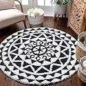 Roseate Persian Round Rug (120x120 cm) Microfibre 2000 GSM Rugs/Carpet for Living Room/Bedroom/Bathroom/Door Mat/Kitchen/Floor Mat (Black &amp; White) Pack of 1