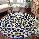 Roseate Persian Round Rug (120x120 cm) Microfibre 2000 GSM Rugs/Carpet for Living Room/Bedroom/Bathroom/Door Mat/Kitchen/Floor Mat (Navy Blue &amp; Beige) Pack of 1