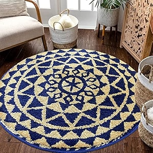 roseate persian round rug 60x60 cm microfibre 2000 gsm rugscarpet for living roombedroombathroomdoor matkitchenfloor mat navy blue amp beige pack of 1