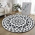 Roseate Persian Round Rug (60x60 cm) Microfibre 2000 GSM Rugs/Carpet for Living Room/Bedroom/Bathroom/Door Mat/Kitchen/Floor Mat (Black &amp; White) Pack of 1