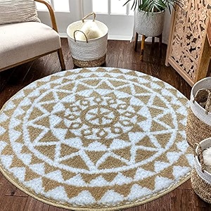 roseate persian round rug 90x90 cm microfibre 2000 gsm rugscarpet for living roombedroombathroomdoor matkitchenfloor mat beige amp white pack of 1