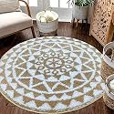 Roseate Persian Round Rug (90x90 cm) Microfibre 2000 GSM Rugs/Carpet for Living Room/Bedroom/Bathroom/Door Mat/Kitchen/Floor Mat (Beige &amp; White) Pack of 1