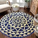 Roseate Persian Round Rug (90x90 cm) Microfibre 2000 GSM Rugs/Carpet for Living Room/Bedroom/Bathroom/Door Mat/Kitchen/Floor Mat (Navy Blue &amp; Beige) Pack of 1
