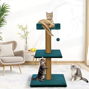 rosebell multi-level cat tree tower with scratching posts amp plush perch  compact activity center with hanging balls for indoor cats height 29 inch - green color