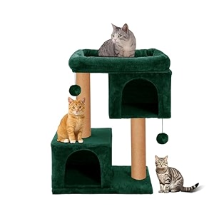 rosebell multi-level cat tree tower with scratching posts amp plush perch  compact activity center with hanging balls for indoor cats height 29 inch - green color