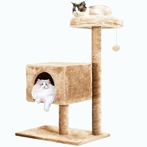 rosebell cat tree tower with condo amp plush perch  multi-level cat furniture with toy ball for indoor cats golden