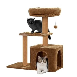 rosebell multi-level cat tree tower with scratching posts amp plush perch  compact activity center with hanging balls for indoor cats height 29 inch - green color