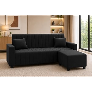 rosebell three seater sofa set with ottoman  living room couch  with cushions  sofa for home apartment amp office-black color