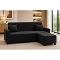 Rosebell Three Seater Sofa Set with Ottoman | Living Room Couch | with Cushions | Sofa for Home, Apartment & Office-Black Color