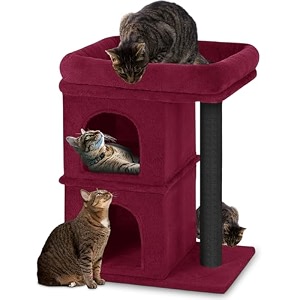 rosebell indoor cat tree with cozy top bed climbing platforms amp enclosed condo for resting - green