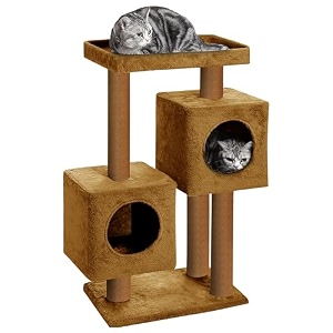 rosebell multi-level cat tree for indoor cats  soft plush condo with ramp dual platforms amp hanging toys height 36 inch  wine