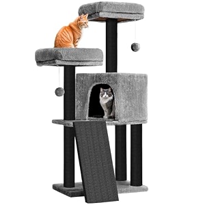 rosebell multi-level cat tree stand with soft perches play balls and scratching columns  ideal indoor playground for kittens and cats - grey