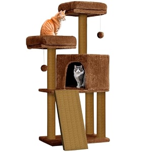 rosebell multi-level cat tree tower with perch condo ramp amp scratching posts  indoor cat furniture with hanging toys - brown