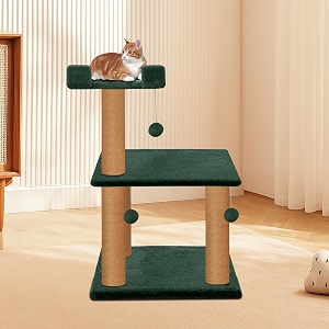 rosebell multi-level cat tree tower with scratching posts amp plush perch  compact activity center with hanging balls for indoor cats height 29 inch - green color