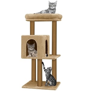 rosebell multi-level cat tree tower with scratching posts amp plush perch  compact activity center with hanging balls for indoor cats height 29 inch - green color