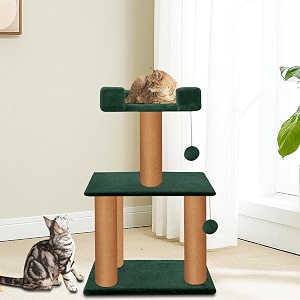 rosebell multi-level cat tree tower with scratching post amp toy balls  cozy perch activity center for kittens amp adult cats height 32 inch - green color