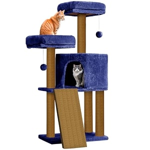 rosebell sturdy cat activity tower with perches scratch-friendly posts and play balls  perfect play and rest spot for cats - navy blue