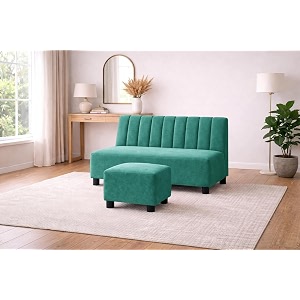rosebell wooden 2 seater sofa with ottoman combo 2 seater sofa set with matching footrest for living room office amp guest room - green color