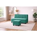 Rosebell Wooden 2 Seater Sofa with Ottoman Combo 2 Seater Sofa Set with Matching Footrest for Living Room, Office &amp; Guest Room - Green Color