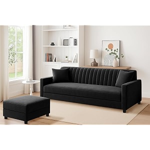 rosebell wooden sofa set with ottoman combo 3 seater sofa set with matching footrest for living room amp office - black color