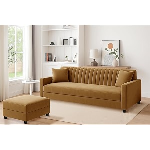 rosebell wooden sofa set with ottoman combo 3 seater sofa set with matching footrest for living room amp office - golden color