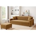 Rosebell Wooden Sofa Set with Ottoman Combo 3 Seater Sofa Set with Matching Footrest for Living Room & Office - Golden Color