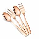 Rosegold Spoon and Fork Set – 4-Piece Matte Stainless Steel Flatware Set | Modern Cutlery for Dining, Table Setting, Camping &amp; Gifting – Dishwasher Safe, Rust-Resistant
