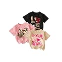 RoseSeek Girl's Shirts 3 Packs Graphic Tees Short Sleeve T Shirt