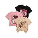RoseSeek Girl's Shirts 3 Packs Graphic Tees Short Sleeve T Shirt