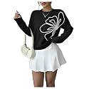 RoseSeek Women's 3D Floral Appliques Sweaters Long Sleeve Knit Tops