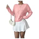 RoseSeek Women's 3D Floral Appliques Sweaters Long Sleeve Knit Tops