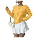 RoseSeek Women's 3D Floral Appliques Sweaters Long Sleeve Knit Tops