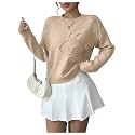 RoseSeek Women's 3D Floral Appliques Sweaters Long Sleeve Knit Tops