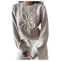 RoseSeek Women's 3D Floral Appliques Sweaters Long Sleeve Knit Tops