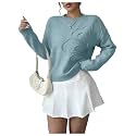 RoseSeek Women's 3D Floral Appliques Sweaters Long Sleeve Knit Tops