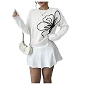 RoseSeek Women's 3D Floral Appliques Sweaters Long Sleeve Knit Tops