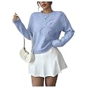 RoseSeek Women's 3D Floral Appliques Sweaters Long Sleeve Knit Tops