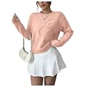 RoseSeek Women's 3D Floral Appliques Sweaters Long Sleeve Knit Tops