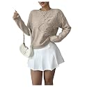 RoseSeek Women's 3D Floral Appliques Sweaters Long Sleeve Knit Tops