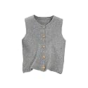 RoseSeek Women's Button Down Sweater Vest Sleeveless Crewneck Knit Knitwear