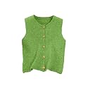 RoseSeek Women's Button Down Sweater Vest Sleeveless Crewneck Knit Knitwear